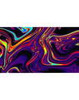 Mouse pad featuring swirling neon hues, 40x20 inches, with electric purples, fiery reds, and luminous yellows for a bold, futuristic design.