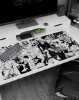 40x20 inches anime desk pad showing calm bald hero left and caped brawler charging into monsters.