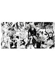 32x16 inches anime mouse pad with manga collage of heroes vs monsters, bold inks, speed-line action.