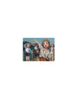 Classic anime girl mouse pad 14x10 inches with five smiling girls by a seaside railing, selfie-style.