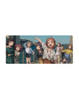 Anime girl mouse pad 28x12 inches with five smiling seaside girls in plaid, cardigan, denim, and skirt.