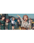Anime girl desk pad 36x16 inches with five smiling seaside friends on a sunny boardwalk snapshot.