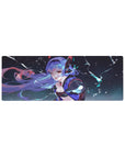 32x12 inches anime girl mouse pad with lightning sky, lavender hair, black outfit and red accents.