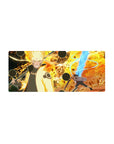 Mouse pad featuring Naruto in full power mode, 28x12 inches, with explosive action and fiery energy surrounding him.
