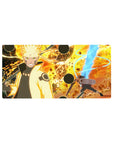 Mouse pad featuring Naruto in full power mode, 32x16 inches, glowing with fiery energy and surrounded by explosions from the "Radiant Power Clash."