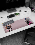 32x12 inches anime mouse pad showing rebel duo: honey-blonde in garters beside blue-haired cat-ear girl.