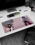 32x16 inches anime girl mouse pad showing honey-blonde lace rebel beside blue-haired cat-ear girl with skull charm.
