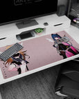 Two anime girls desk pad 40x20 inches: honey-blonde in black lace, blue-haired cat-ear girl with striped sleeves.