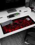 Artistic 36x16 inches desk pad with Ainz Ooal Gown from Overlord, showcasing his intense presence and skeletal army in a fiery design.