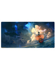 Mouse pad featuring the Thousand Sunny from One Piece, 32x16 inches, cutting through waves under an epic sky, perfect for adventure lovers.