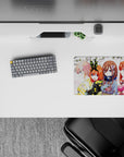 Candy-bright anime girl mouse pad 14x10 inches in blush, coral, indigo, and gold for a cute bold vibe.