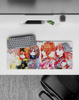 28x12 inches kawaii desk mouse pad in blush, coral, indigo, and gold with candy-bright yukata vibes.