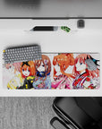Cute bold anime desk mat 32x12 inches in blush, coral, indigo and gold with candy-bright yukata.