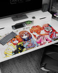 Anime desk pad 40x20 inches featuring pink-haired girl with blossoms beside bunny-ear orange bob in yukata.