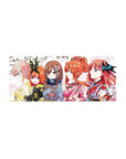 28x12 inches anime girl mouse pad with five kimono-clad girls in side profile and sakura petals.