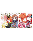 32x16 inches anime girl mouse pad with five kimono-clad girls in side profile and falling sakura petals.