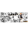Haikyuu anime mouse pad 32x12 inches with Hinata on black-and-white manga collage and Karasuno