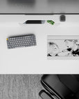 Black-and-white 14x10 inches anime mouse pad with deep inks, clean whites, and high-tension vibe.