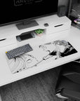 32x12 inches anime mouse pad showing two rivals inches apart mid-shout, sweat flying, chain pulled tight.