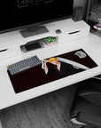 Anime mouse pad 32x12 inches featuring Ichigo Kurosaki from Bleach, minimalist silhouette with black robes and orange hair.