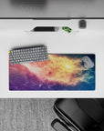 Dreamy peach-gold to rosy pink to deep violet gradient mouse pad 28x12 inches for smooth gaming and work.