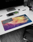Star-speckled space window scene mouse pad, 32x16 inches, with hazy light bursts and clouds.
