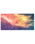Galaxy nebula desk mouse pad, 32x16 inches, with swirling clouds and starry blue edge.