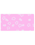 Mouse pad featuring Starry Dream design, 32x16 inches, with pastel pink background, playful white stars, and doodles for a lighthearted touch.
