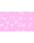 Desk pad featuring Starry Dream design, 40x20 inches, with pastel pink background, playful white stars, and doodles for a whimsical, fun vibe.