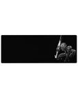 Compact 32x12 inches mouse pad featuring Guts in his Berserker Armor, with a bold design on a stark black background, ideal for smaller desks with powerful style.