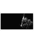 Mouse pad featuring Guts in his Berserker Armor against a dark, minimalist backdrop, 32x16 inches, perfect for adding bold, powerful design to your workspace.