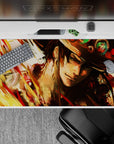 Fiery 40x20 desk pad showcases Portgas D Ace's fearless spirit with warm vibrant colors for pirate enthusiasts
