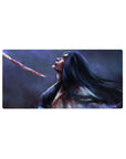 Anime mouse pad featuring Retsu Unohana from Bleach in a painterly style, 32x16 inches, with a haunting, tragic scene.