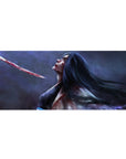 Retsu Unohana Bleach anime mouse pad, 36x16 inches, featuring her haunting gaze and bloodied blade in painterly style.