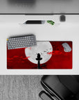 Compact 28x12 mouse pad showcasing eerie red skies and birds for mysterious anime-inspired setups