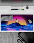 32x16 inches mouse pad with a neon sunset and wireframe landscape, combining pink and blue colors in a futuristic style.