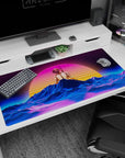 Large 40x20 inches desk pad featuring a vibrant pink and blue landscape with a neon sun, bringing vaporwave energy to your desk.