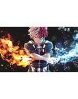 Shoto Todoroki mouse pad 40x20 featuring fiery flames and freezing ice for bold My Hero Academia style