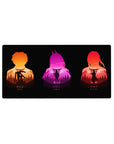 Anime mouse pad 32x16 inches featuring Denji, Power, and Makima in vivid colors with a forested Japan backdrop.