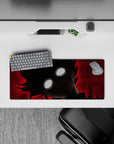 28x12 inches anime mouse pad in blood-red and black tones, scratchy texture, intense late-night mood.