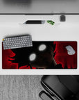 Dark red backdrop anime mouse pad 32x12 inches with stark black-and-white contrast and moody texture.