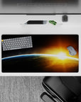 Midnight black to smoky gray mouse pad 32x16 inches with calming gold-amber dawn glow.