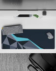 Intense 32x12 desk mat features sharp triangles and gradient tones with intricate details for fans of minimalism