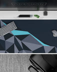 Modern 40x20 desk pad showcases gray and blue tones with clean geometric patterns for a polished workspace vibe