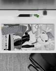32x16 inches black-and-white kawaii maid anime mouse pad, playful teasing vibe with crisp inked details.