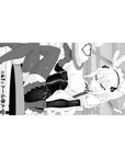Anime girl desk pad 40x20 inches with playful maid pin-up line art, horns, frills, corset and thigh-highs.