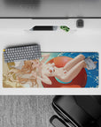 Anime mouse pad 32x12 inches featuring Power from Chainsaw Man in a white bikini with red dots, lounging on a red floatie.