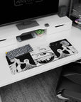 Anime mouse pad 32x12 inches featuring Rei Ayanami from Evangelion finale with fluid lines and dramatic black voids.