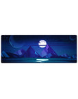 Midnight mountain 32x12 mouse pad with towering peaks, a glowing full moon, and a starry sky for a peaceful, night-inspired design