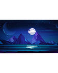 Midnight mountain 40x20 desk pad featuring towering peaks, a glowing full moon, and a starry sky for serene cosmic inspiration